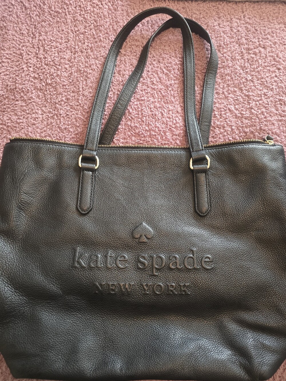 kate spade Black Pebbled Leather Shoulder Tote with Gold Hardware